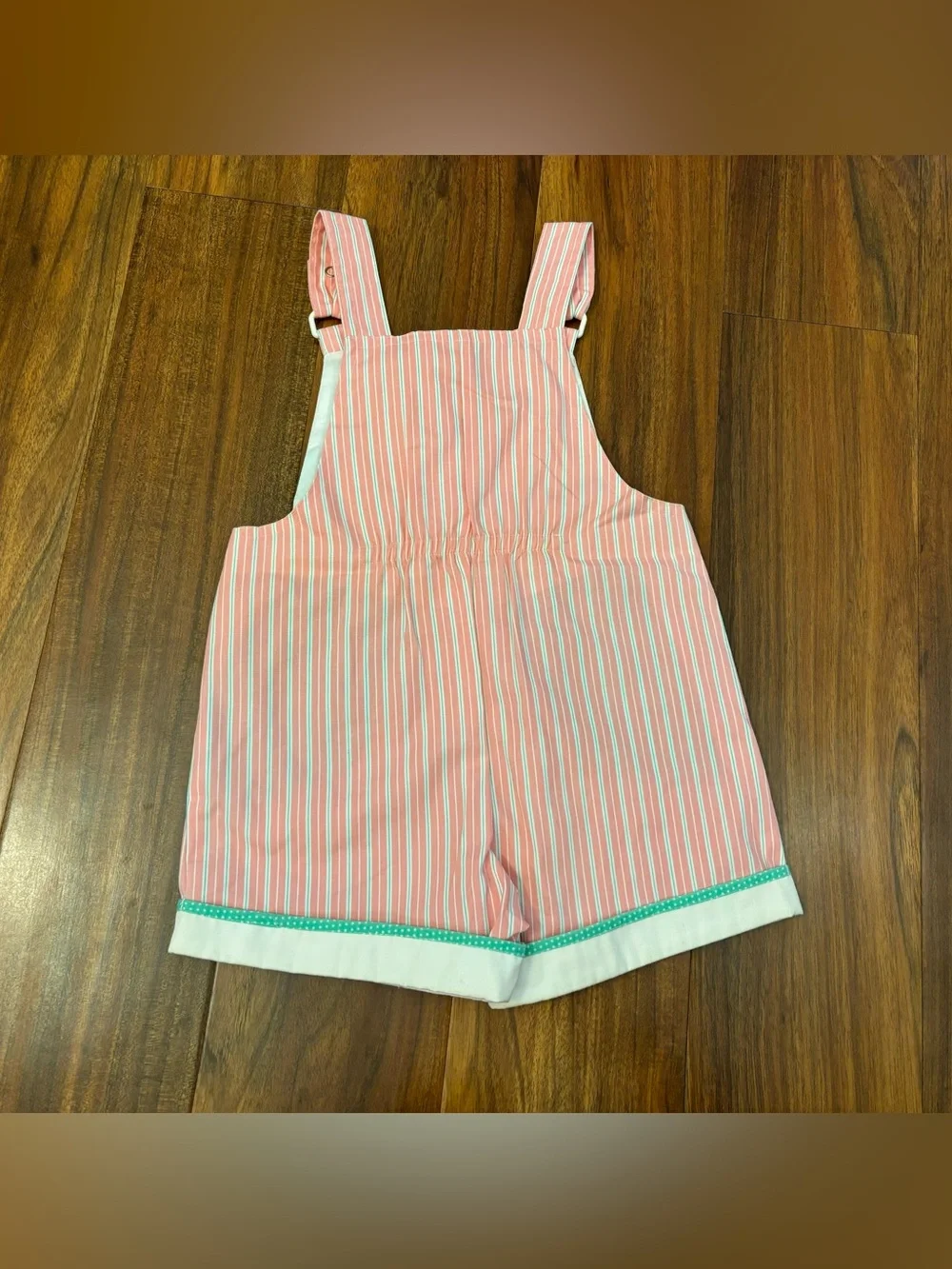 Vintage Lion Pink Stripe Embroidered Overall Shorts